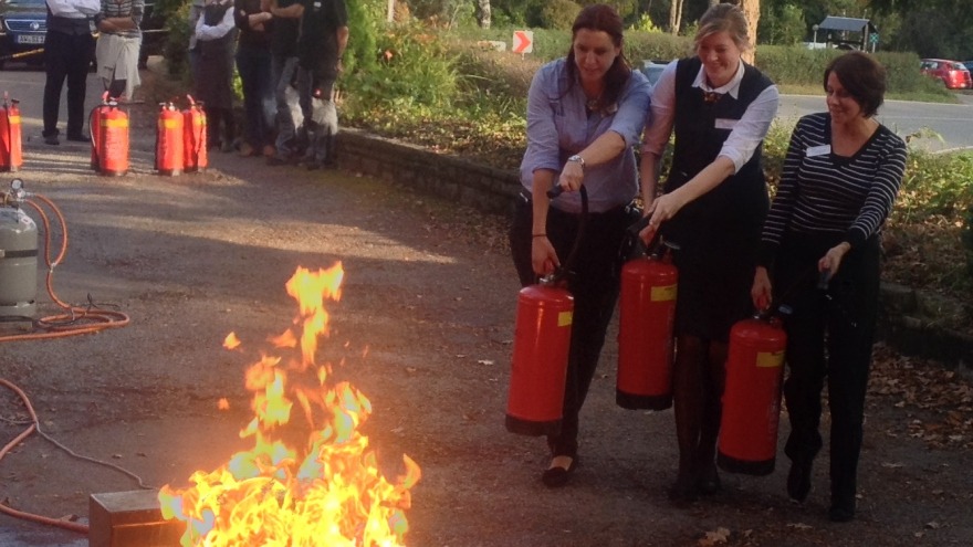 ...it needs a team of at least three people. Large- scale fire